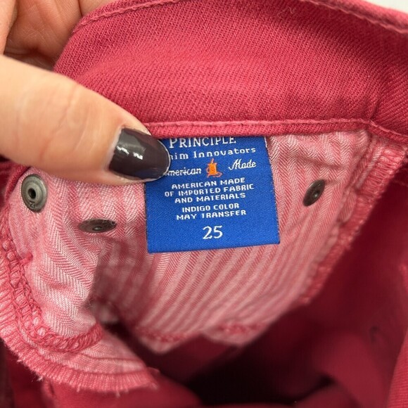 PRINCIPLE DENIM Red Pink Optimist Cropped Straight Leg Frayed Hem Jeans Size 25 - Picture 8 of 9